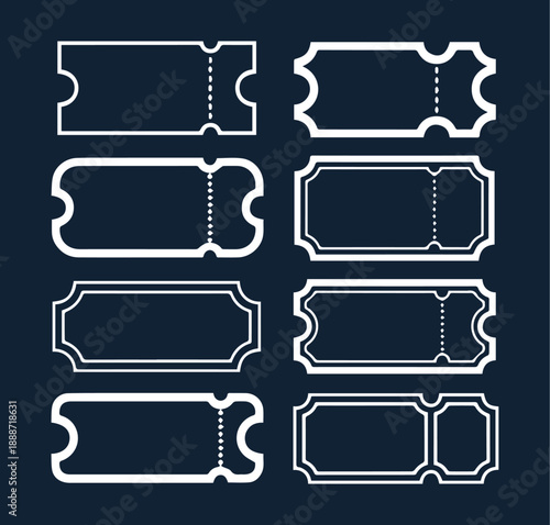 Ticket & Coupon Template Icons Set. Editable Voucher, Pass and Label Shapes.