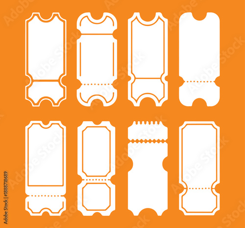 Ticket & Coupon Template Icons Set. Editable Voucher, Pass and Label Shapes.