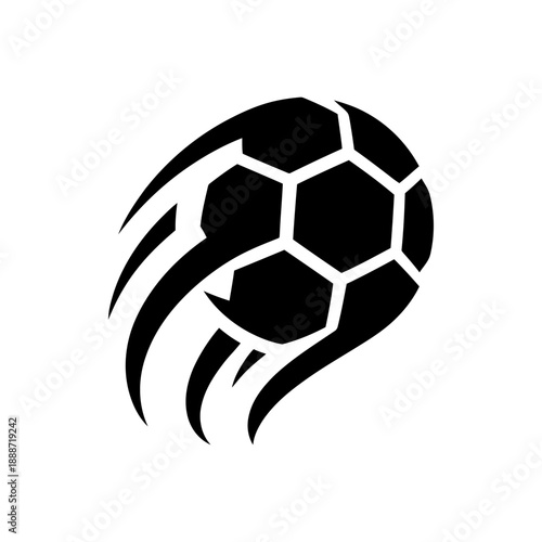 Soccer ball logo. Dynamic football sport icon symbol. Fast speed motion design. Vector illustration isolated on white background.