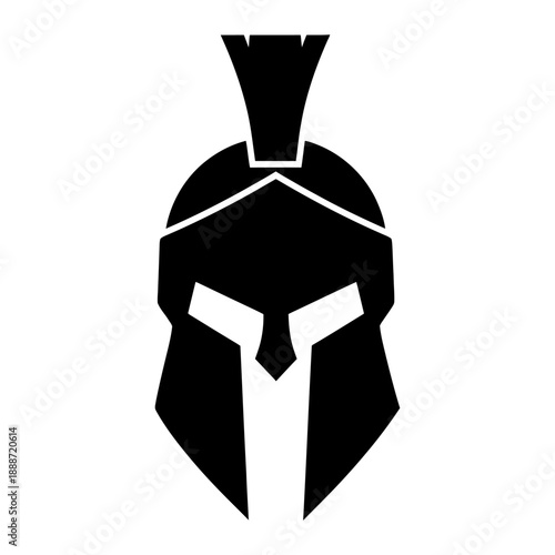 Spartan helmet silhouette. Gladiator warrior logo icon symbol design. Ancient greek soldier black minimal style. Isolated on white background.
