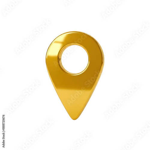 Shiny golden location pin icon isolated on transparent background