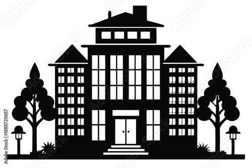 Wallpaper Mural hotel building line art silhouette vector illustration Torontodigital.ca