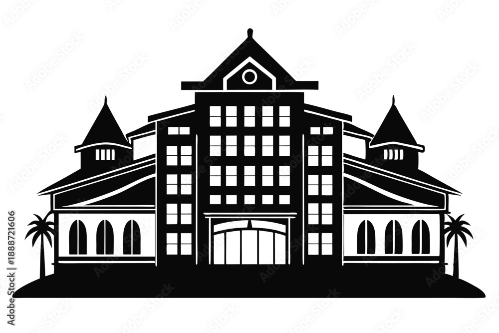 Fototapeta premium hotel building line art silhouette vector illustration