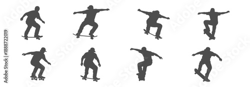 Architectural Drawings People riding skateboards silhouette, varied riding poses vector illustration, Top view, human person Minimal style hand drawn