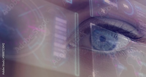 Wallpaper Mural Animation of data processing over eye of caucasian woman Torontodigital.ca