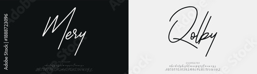 Mery Qolby, Script elegant alphabet letters font logo. Typography luxury classic lettering serif fonts decorative wedding vintage retro logos, design for fashion,beauty shop and brand.