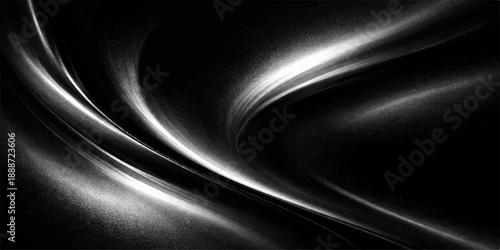 A flowing black and white abstract background features smooth silk waves and a soft satin texture with elegant purple and blue light curves in a motion design