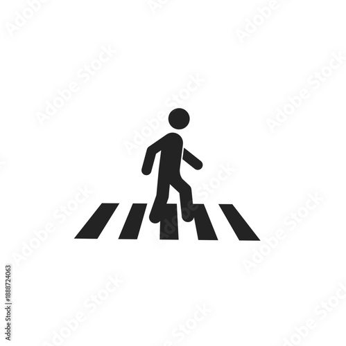 Minimalist black silhouette of a person walking across a zebra crossing.pedestrian safety, traffic regulations, urban infrastructure, and city walking accessibility.