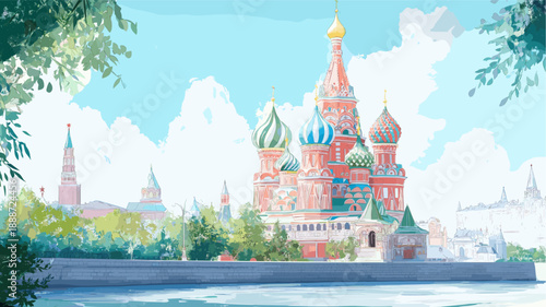 Saint Basils Cathedral. Saint Basils Cathedral watercolor vector illustration