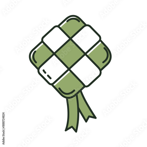Traditional ketupat rice dumpling icon, symbol for Eid Mubarak and Ramadan celebration in Southeast Asia.