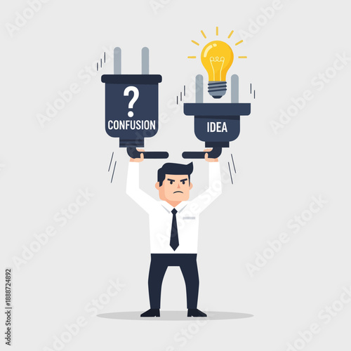 Man Holding Confusion and Idea Plugs.