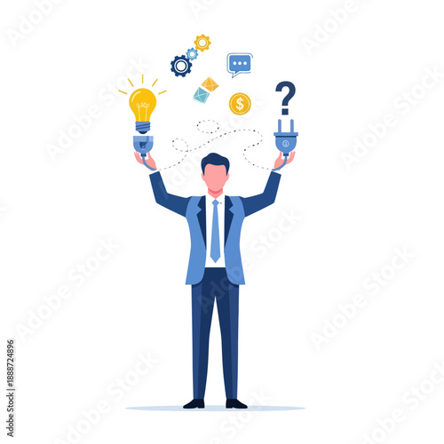 Man with Lightbulb and Question Mark.