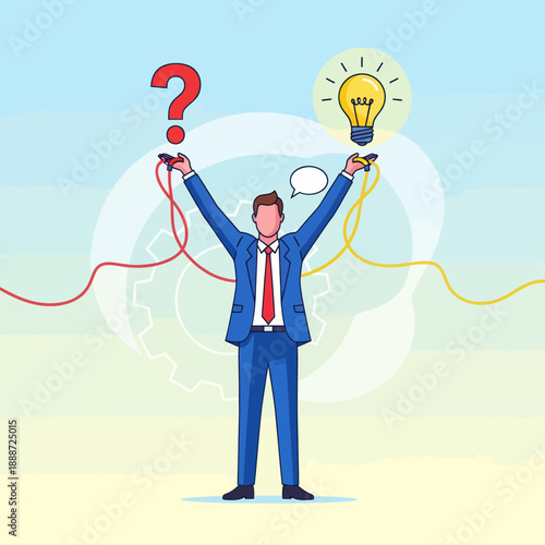 Man with Question Mark and Lightbulb.