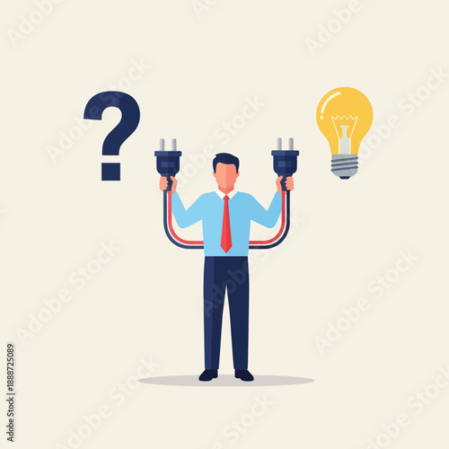 Man Holding Electrical Plugs Near Light Bulb.