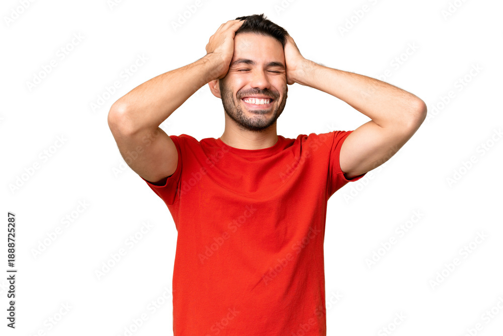 Fototapeta premium Young handsome caucasian man over isolated chroma key background laughing