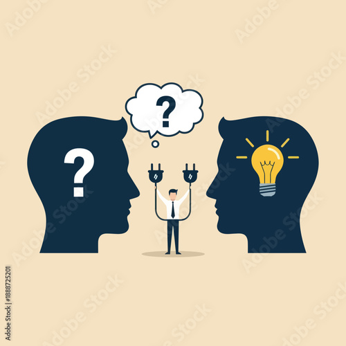 Man Connecting Two Heads with Ideas.