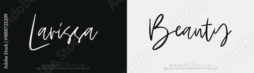 Larissa Beauty, Script beauty luxury font alphabet logo. Typography beautiful fashion elegant classic letters serif italic fonts decorative wedding vintage blossom logos. vector illustration
