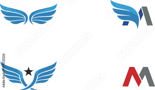 Abstract wing logo collection vector set representing freedom aviation strength and modern business branding identity