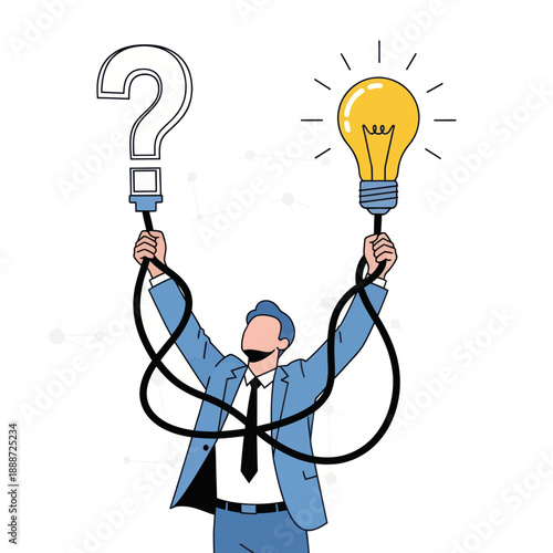 Man with Question Mark and Light Bulb.