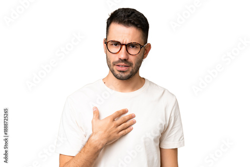 Photos Young handsome caucasian man over isolated chroma key background pointing to one