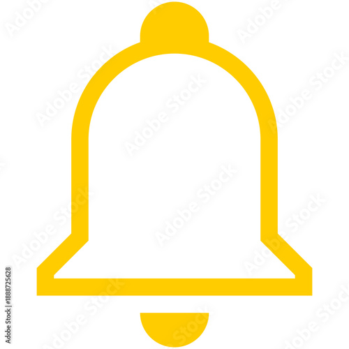 Notification bell line icon, yellow outline alert symbol isolated on white