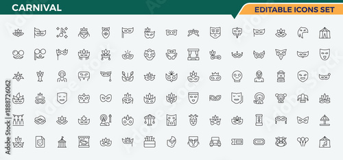 Set of Carnival line icon. Contains such icons as entertainment, fun, amusement. Modern vector illustration. Recreation line icon set. Pictogram and infographic.