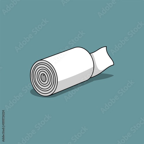 Rolled white bandage medical first aid supply for wound care and injury treatment isolated on a teal background with shadow