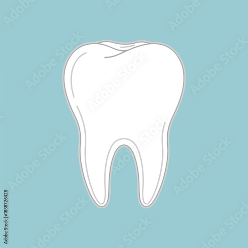 Simple white tooth illustration clean dental care symbol for medical and health concepts isolated on a light blue background