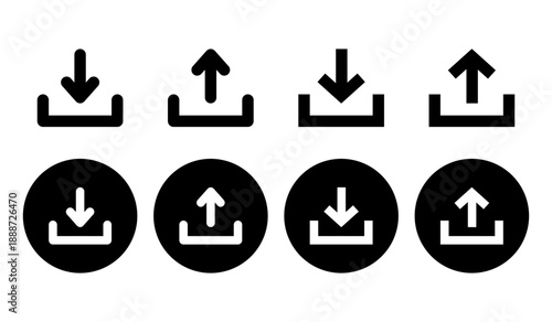 Download and upload icon set. Data transfer and backup sign collection. Web interface arrows bundle. Vector illustration isolated on white background.
