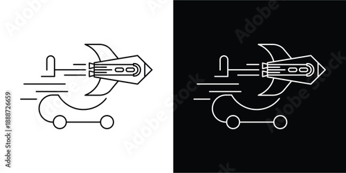 This silhouette icon illustrates a shopping cart combined with a horizontally positioned rocket, emphasizing extreme speed, instant movement, and efficiency in the shopping or checkout process