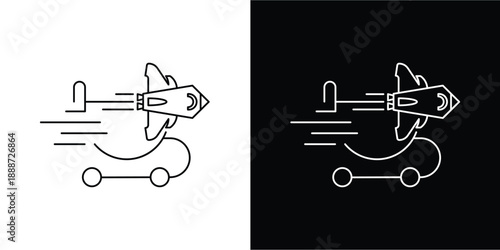 This silhouette icon illustrates a shopping cart combined with a horizontally positioned rocket, emphasizing extreme speed, instant movement, and efficiency in the shopping or checkout process