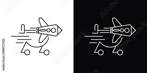 This silhouette icon illustrates a shopping cart combined with a horizontally positioned rocket, emphasizing extreme speed, instant movement, and efficiency in the shopping or checkout process