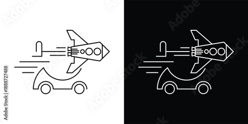 This silhouette icon illustrates a shopping cart combined with a horizontally positioned rocket, emphasizing extreme speed, instant movement, and efficiency in the shopping or checkout process