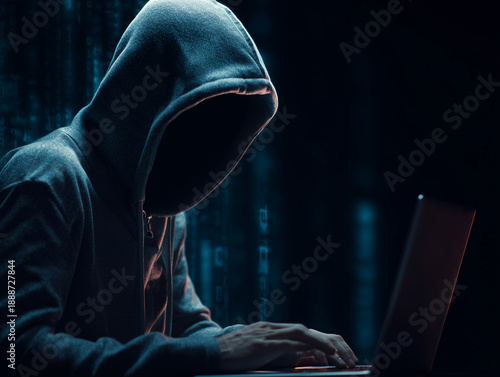 Scammer in Hood Stealing Personal Data Online Concept