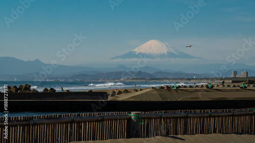 mt fuji in the autumn by the beach