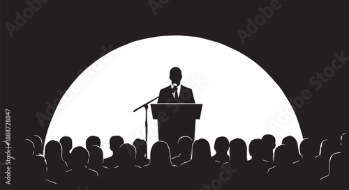 Business Leader Giving Speech on Podium Silhouette
