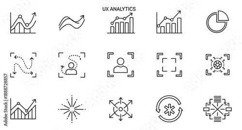 Collection of UX analytics, data visualization, and user experience icons