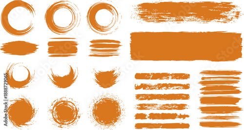 Grunge Brush Texture Vector Pack Black Ink Strokes Uneven Paint Bars Circular Brush Rings Rough Edges And Distressed