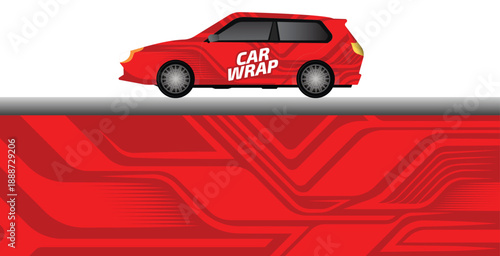 abstract car decal wrap design, red car wrap template,  editable car wrap design, racing background, eps 10