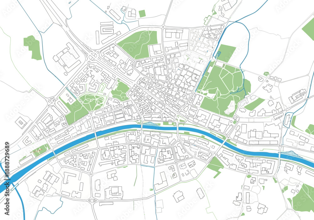 Obraz premium Detailed City Map with River and Green Spaces Illustration