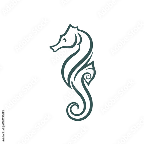 Elegant Seahorse Logo, Flowing Curves, Minimal Decorative Details, Flat Vector Illustration