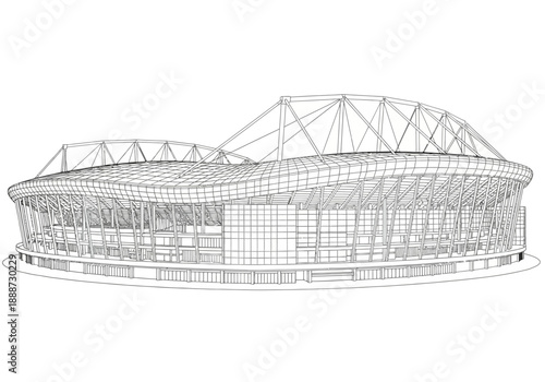 Architectural Wireframe: Modern Stadium Design with Steel Support Structure