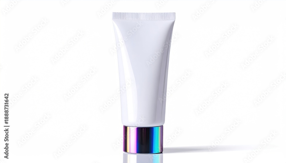 custom made wallpaper toronto digitalA glossy, white cosmetic tube with a holographic iridescent bottom against a white background