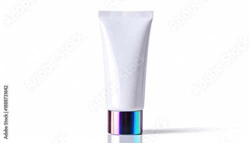 Wallpaper Mural A glossy, white cosmetic tube with a holographic iridescent bottom against a white background Torontodigital.ca