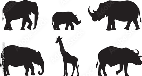 A stark silhouette of a hippopotamus stands prominently against a white background