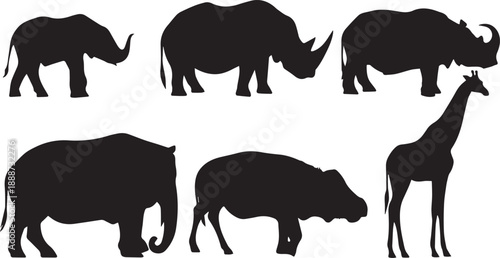 Silhouette of a rhinoceros side profile against a white background