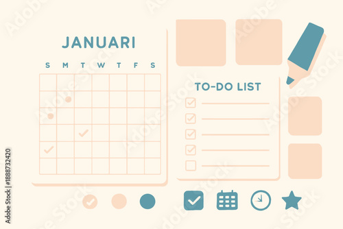 January Calendar and To-Do List Planner for Organization.