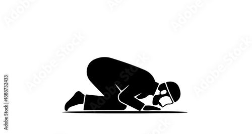 Muslim Man Prostrating in Prayer Silhouette Icon