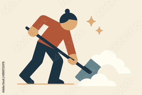 Person shoveling snow with determination and sparkling success.
