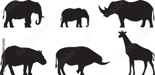 A striking silhouette of an elephant stands out against a white background